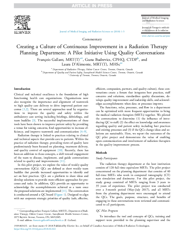 (PDF) Creating a Culture of Continuous Improvement in Outpatient ...