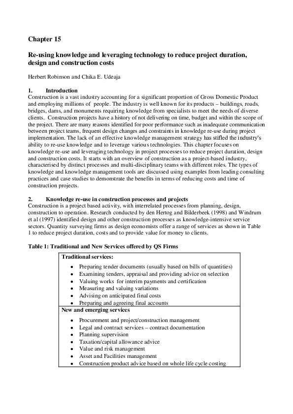 (PDF) Reusing Knowledge and Leveraging Technology to Reduce Design and ...