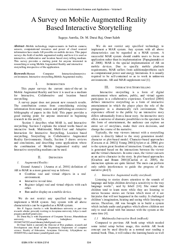 (PDF) A Survey on Mobile Augmented Reality Based Interactive Storytelling