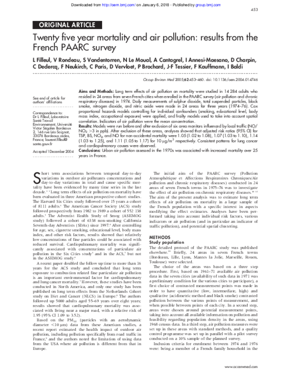 (PDF) Twenty-Five-Year Mortality and Air Pollution: Results from the ...