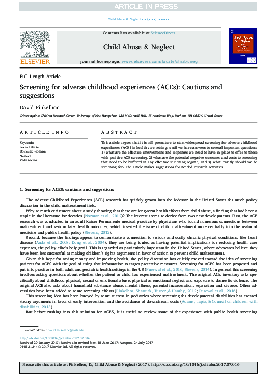 (PDF) Screening for adverse childhood experiences (ACEs): Cautions and ...