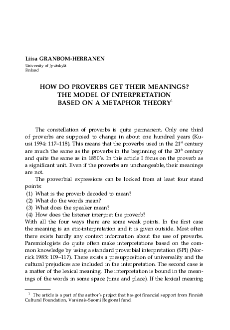 (PDF) How do proverbs get their meanings? The model of interpretation ...