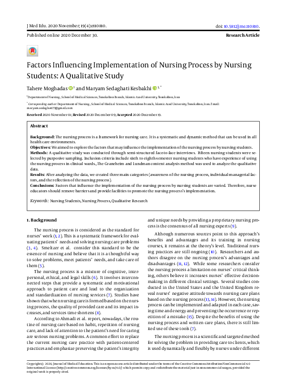 (PDF) Factors Influencing Implementation of Nursing Process by Nursing ...