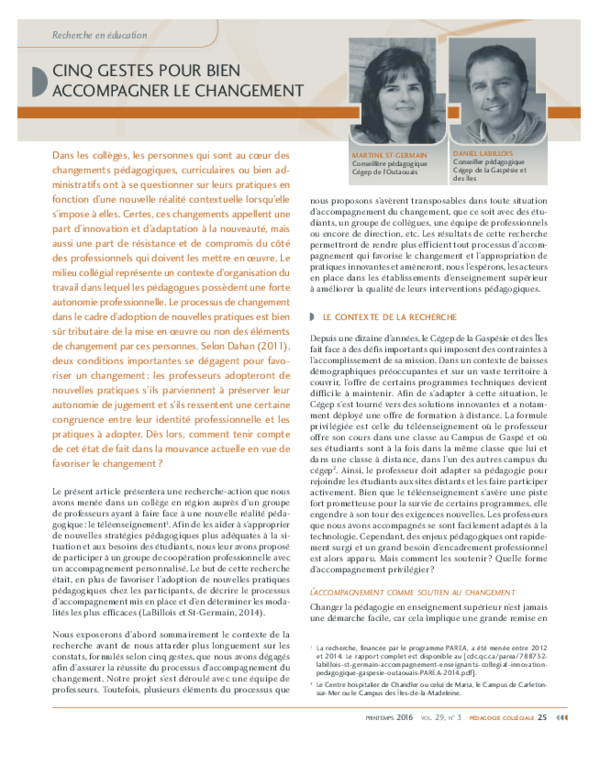 (PDF) Cinq gestes pour bien accompagner le changement