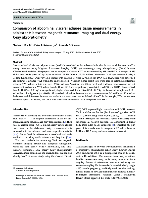 (PDF) Comparison of abdominal visceral adipose tissue measurements in ...