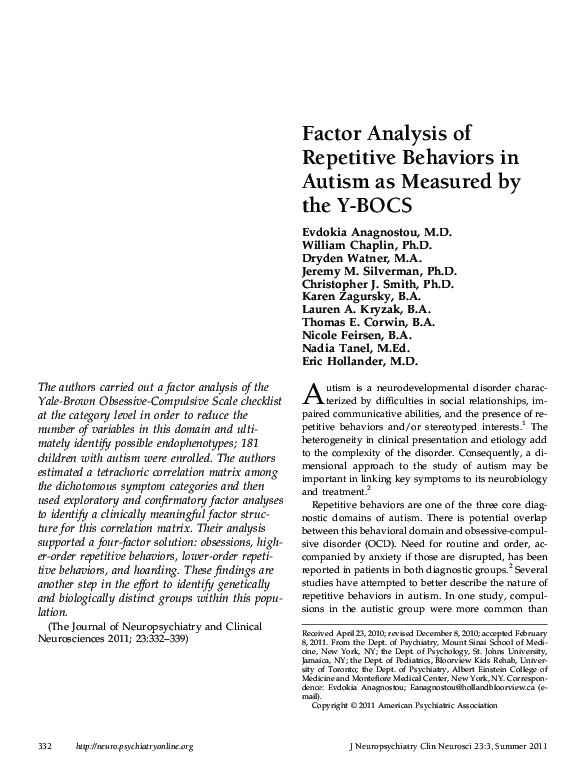 (PDF) Factor Analysis of Repetitive Behaviors in Autism as Measured by ...