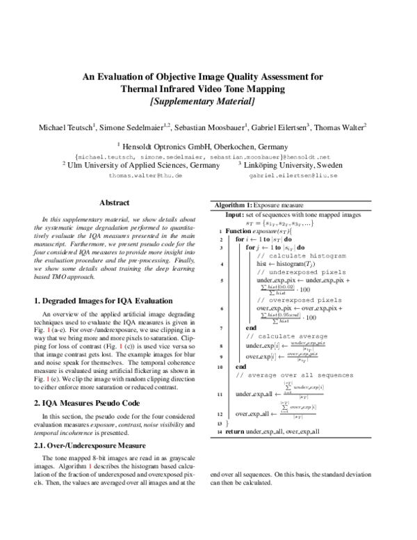 (PDF) An Evaluation of Objective Image Quality Assessment for Thermal ...