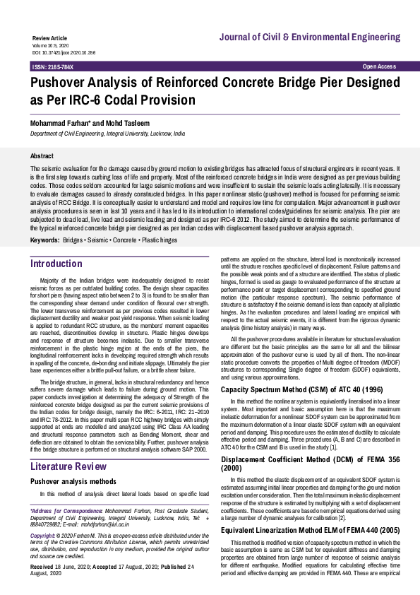 (PDF) Pushover Analysis of Reinforced Concrete Bridge Pier Designed as ...