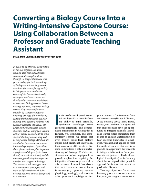 (PDF) Converting a Biology Course into a Writing-Intensive Capstone ...