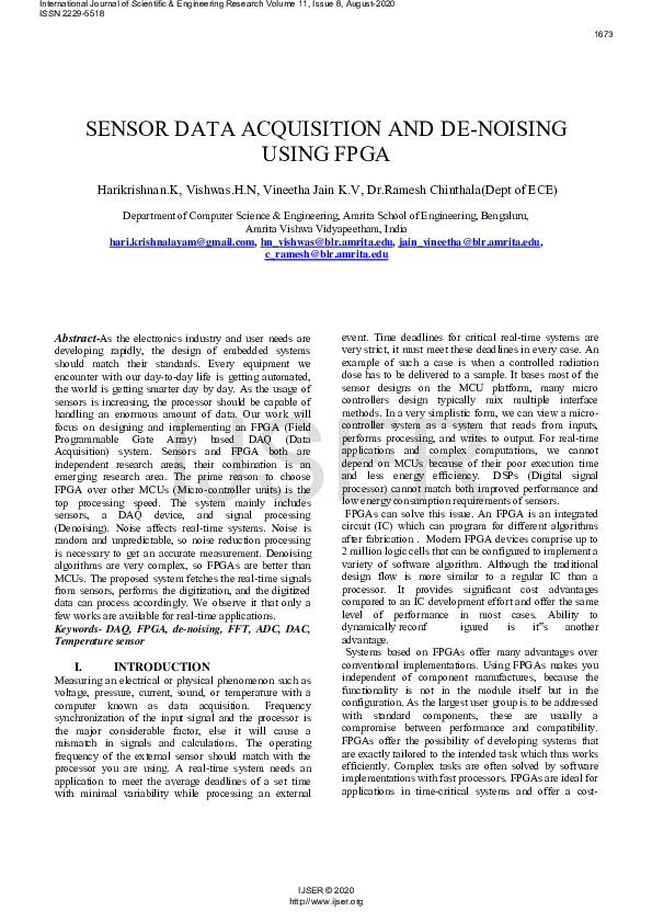 (PDF) Sensor Data Acquisition And De-Noising Using FPGA