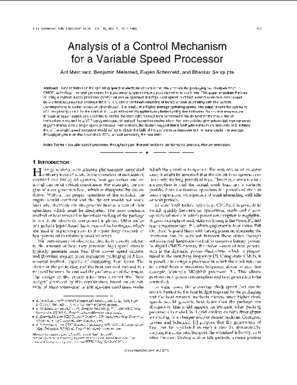 (PDF) Analysis of a control mechanism for a variable speed processor