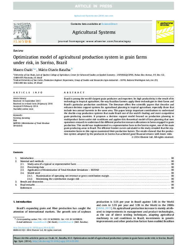 (PDF) Optimization model of agricultural production system in grain ...