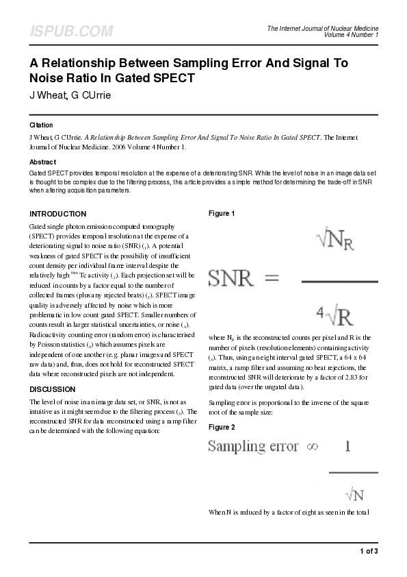 (PDF) A Relationship Between Sampling Error And Signal To Noise Ratio ...