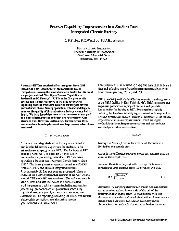 (PDF) Process Capability Improvement in a Student Run Integrated