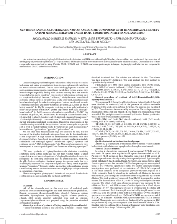 (PDF) Synthesis and Characterization of an Amidoxime Compound with ...