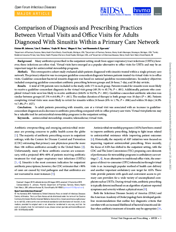(PDF) Comparison of Diagnosis and Prescribing Practices Between Virtual ...