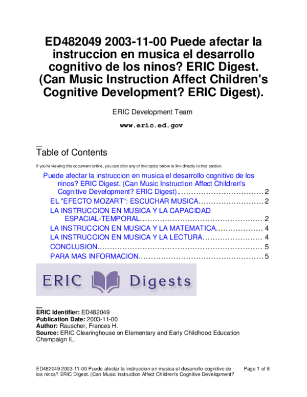 (PDF) Puede afectar la instruccion en musica el desarrollo cognitivo de ...