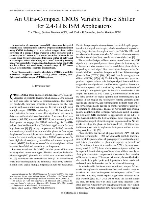 (PDF) An Ultra-Compact CMOS Variable Phase Shifter for 2.4-GHz ISM ...