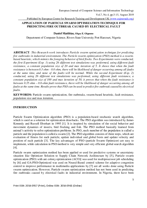 (PDF) APPLICATION OF PARTICLE SWARM OPTIMIZATION TECHNIQUE FOR ...
