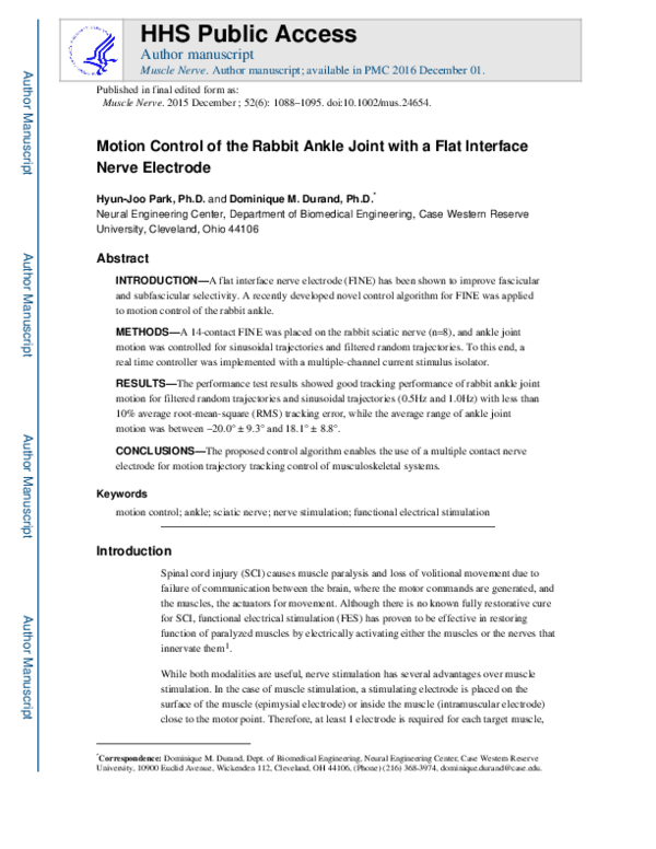 (PDF) Motion control of the rabbit ankle joint with a flat interface ...