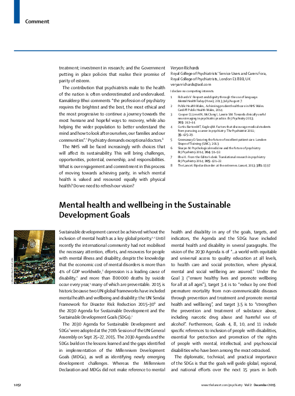 (PDF) Mental health and wellbeing in the Sustainable Development Goals