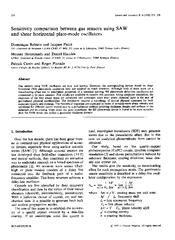 (PDF) Sensitivity comparison between gas sensors using SAW and shear ...