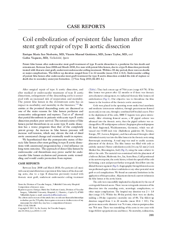 (PDF) Coil embolization of persistent false lumen after stent graft ...