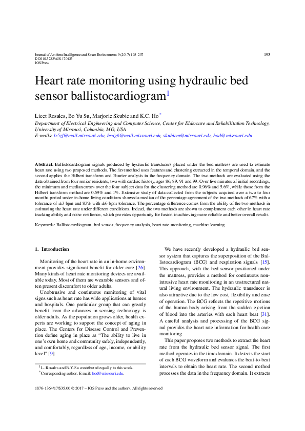 (PDF) Heart rate monitoring using hydraulic bed sensor