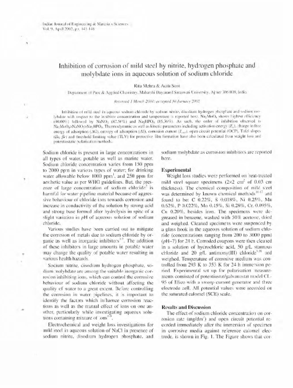 (PDF) Inhibition of Corrosion of Cast Iron by Nitrite, Hydrogen