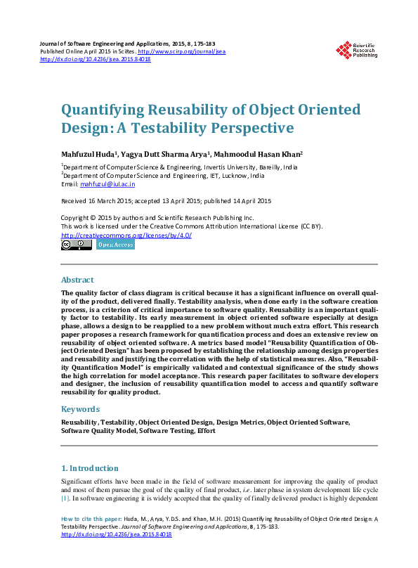 (PDF) Quantifying Reusability of Object Oriented Design: A Testability ...