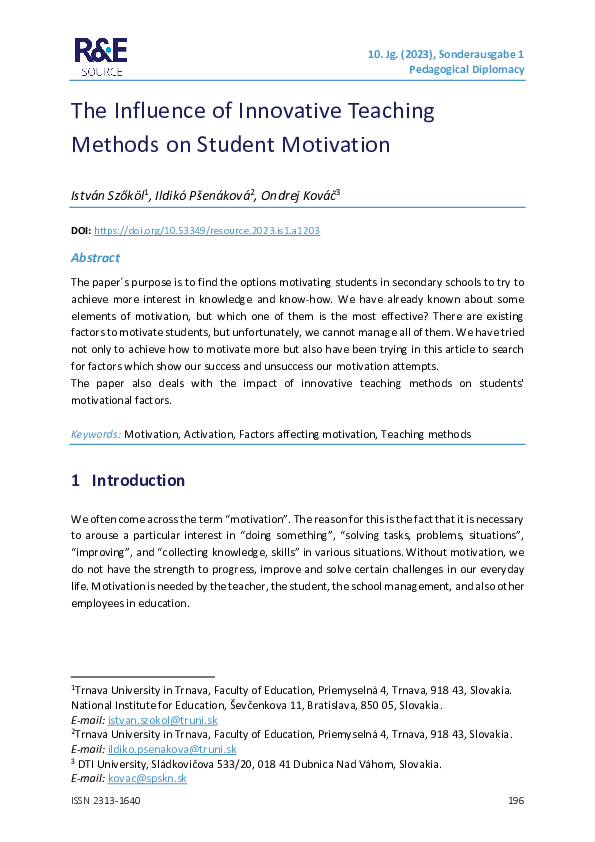 (PDF) The Influence of Innovative Teaching Methods on Student Motivation