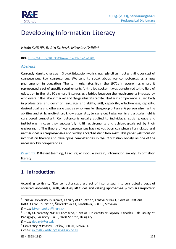 (PDF) Developing Information Literacy