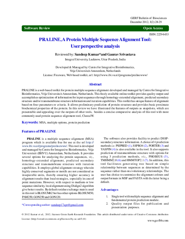  pdf praline a protein multiple sequence alignment tool user