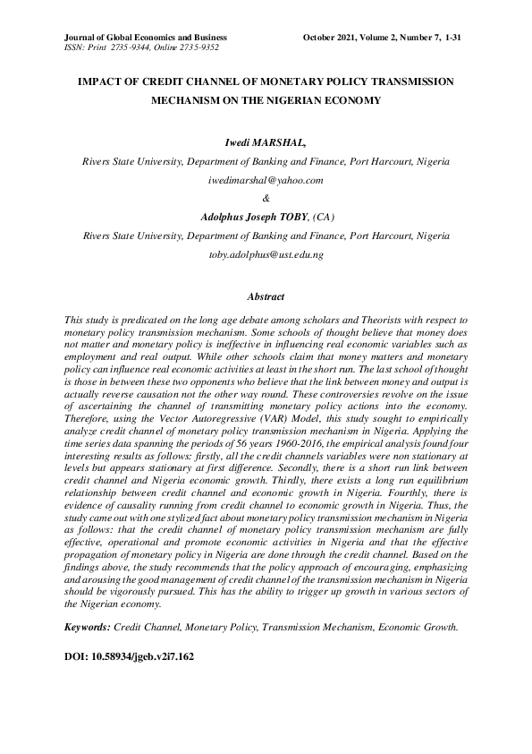 (PDF) Impact of Credit Channel of Monetary Policy Transmission ...