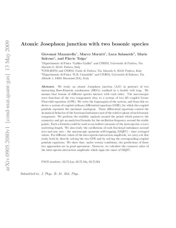 (PDF) Atomic Josephson junction with two bosonic species