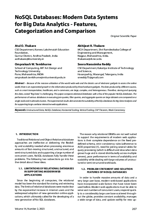 (PDF) NoSQL Databases: Modern Data Systems for Big Data Analytics