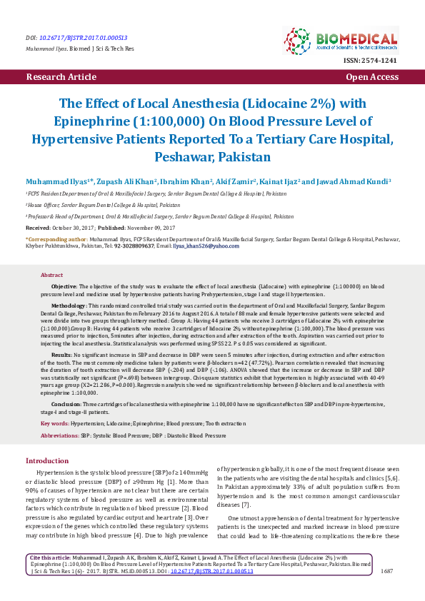 (PDF) The Effect of Local Anesthesia (Lidocaine 2) with Epinephrine (1