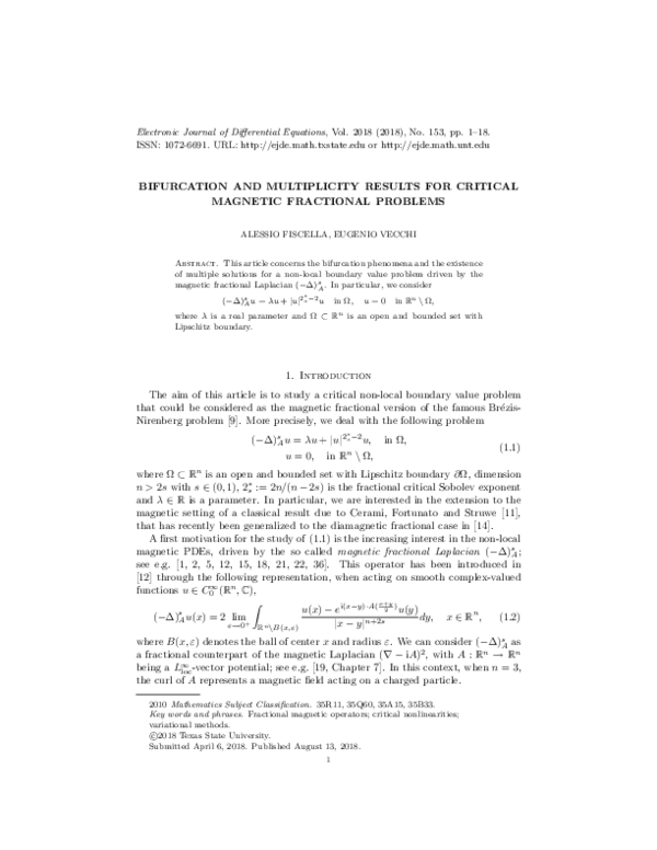 (PDF) Bifurcation and Multiplicity Results for Critical Magnetic ...