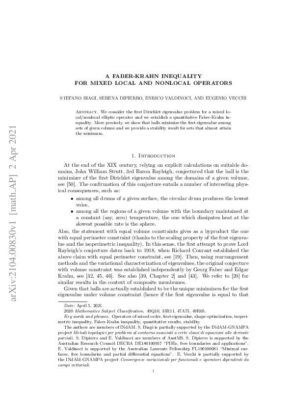 (PDF) A Faber-Krahn inequality for mixed local and nonlocal operators