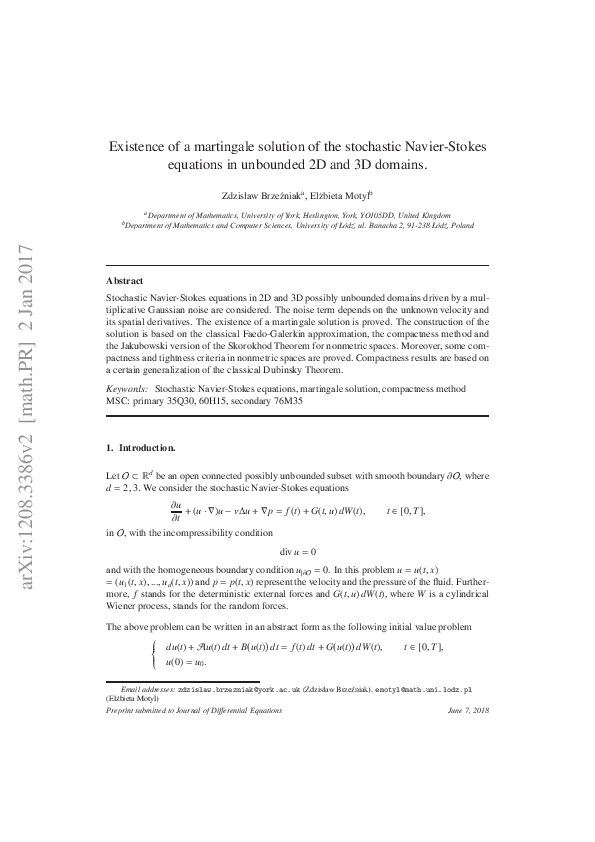 (PDF) Existence of a martingale solution of the stochastic Navier ...
