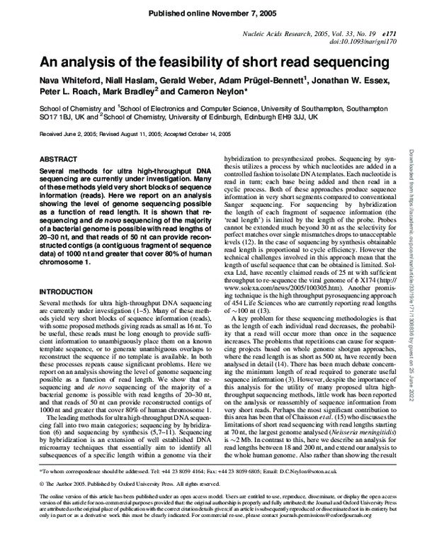 (PDF) An analysis of the feasibility of short read sequencing