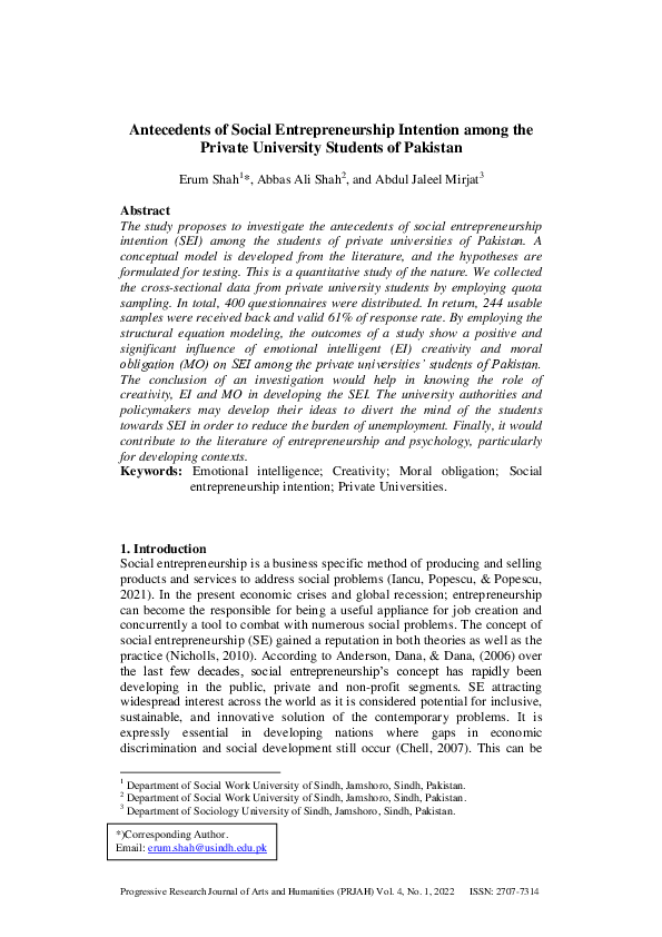 (PDF) Antecedents of Social Entrepreneurship Intention among the ...