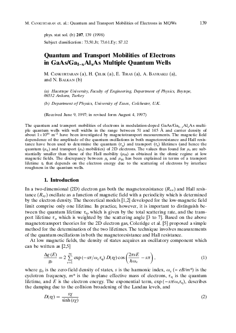 (PDF) Quantum and Transport Mobilities of Electrons in GaAs/Ga1?xAlxAs ...
