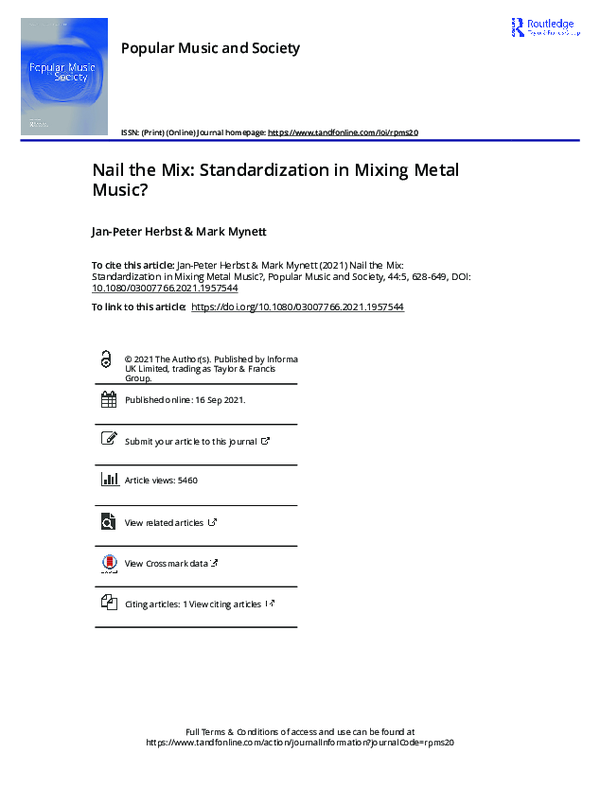 (PDF) Nail the Mix: Standardization in Mixing Metal Music?