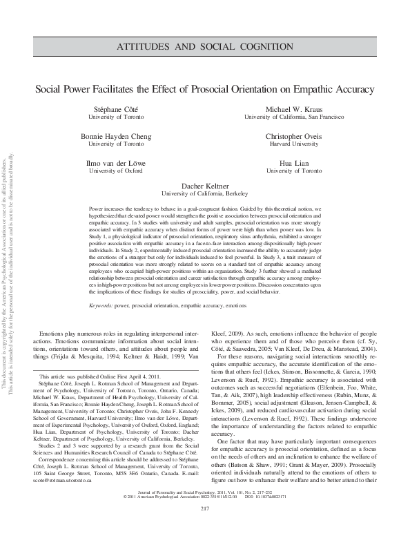 (PDF) Social power facilitates the effect of prosocial orientation on ...