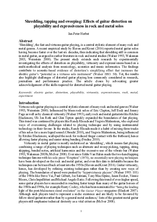 (PDF) Shredding, tapping and sweeping: Effects of guitar distortion on ...