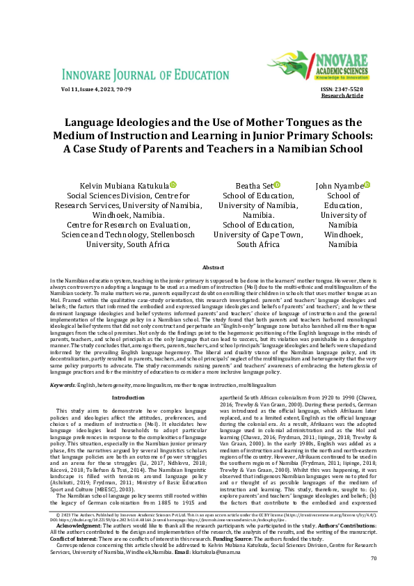 (PDF) Language Ideologies and the Use of Mother Tongues as the Medium ...
