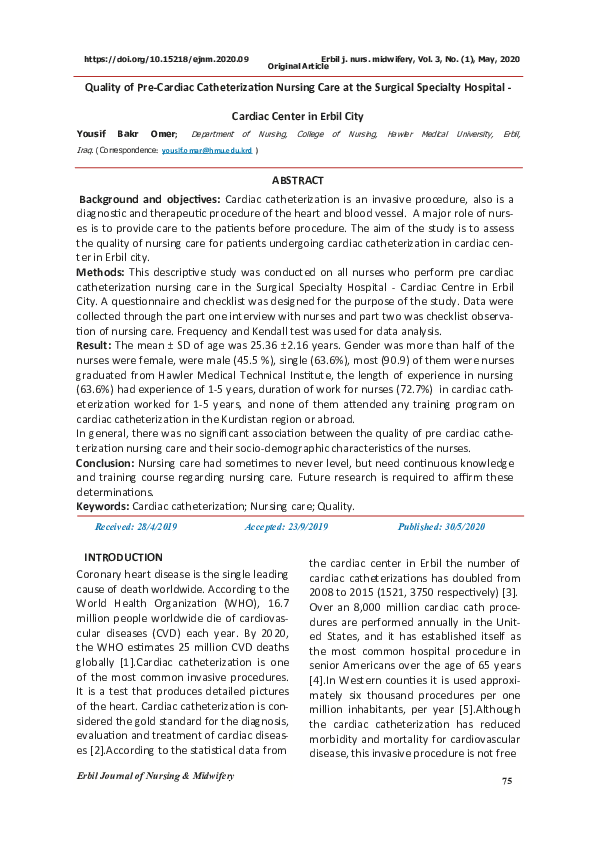 (PDF) The Quality of Pre Cardiac Catheterization Nursing Care at ...
