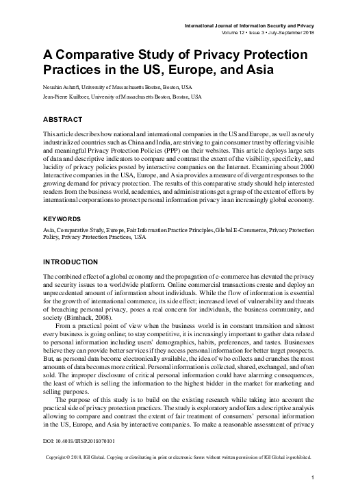 (PDF) A Comparative Study of Privacy Protection Practices in the US ...