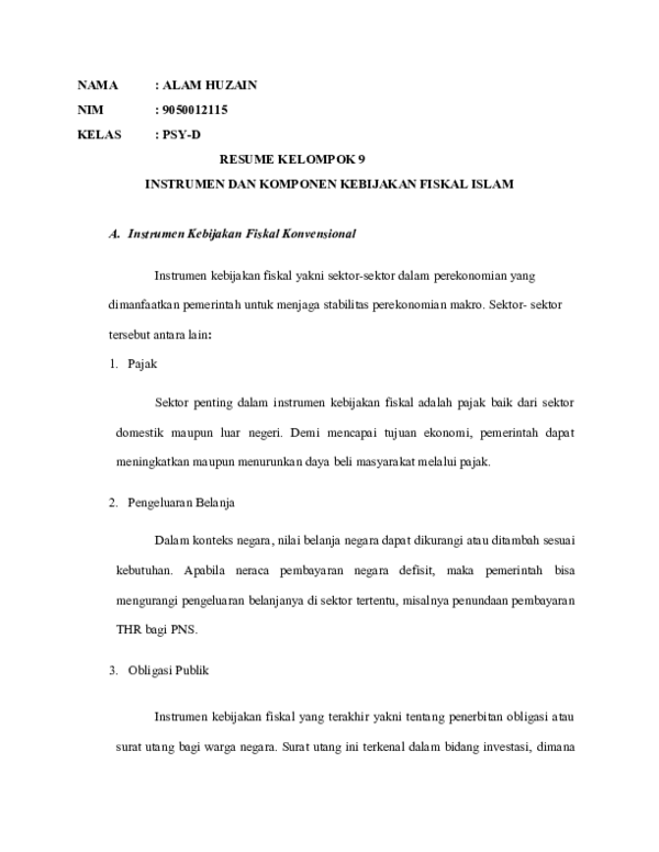 (DOC) RESUME KELOMPOK 9 INSTRUMEN DAN KOMPONEN KEBIJAKAN FISKAL ISLAM